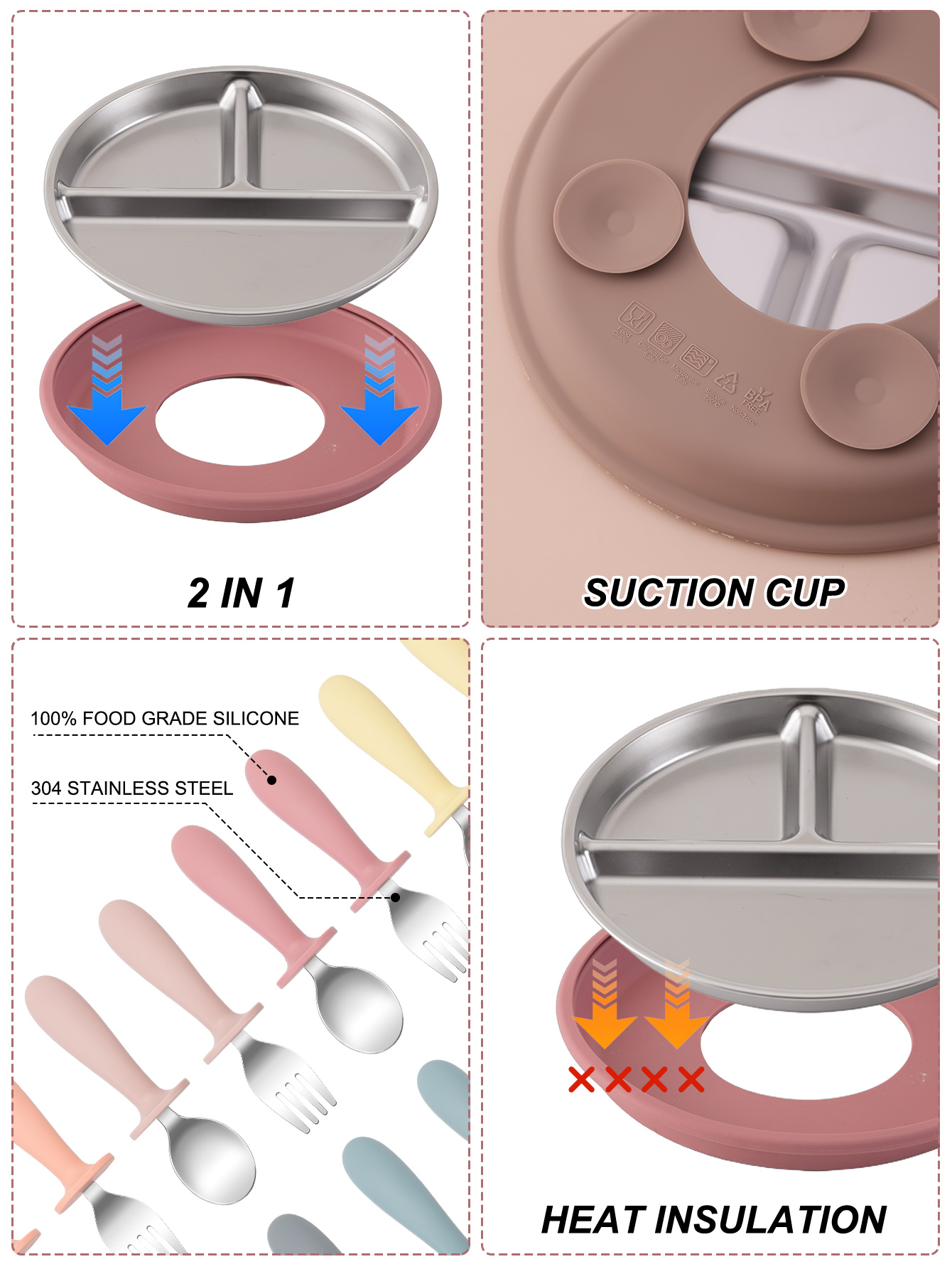 3PCS Piatti In Acciaio Inox Pi - Baby Food Menu recensione e prezzo